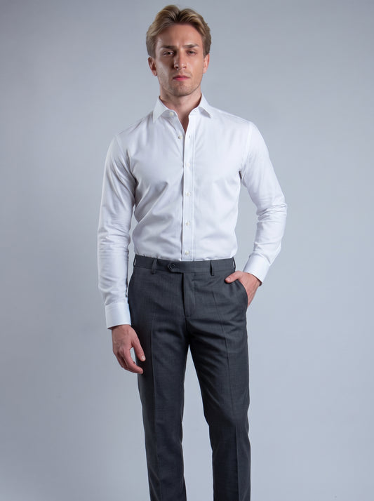 Camisa Social Slim Fit Algodão Egípcio Fio 80 - Lisa Branca