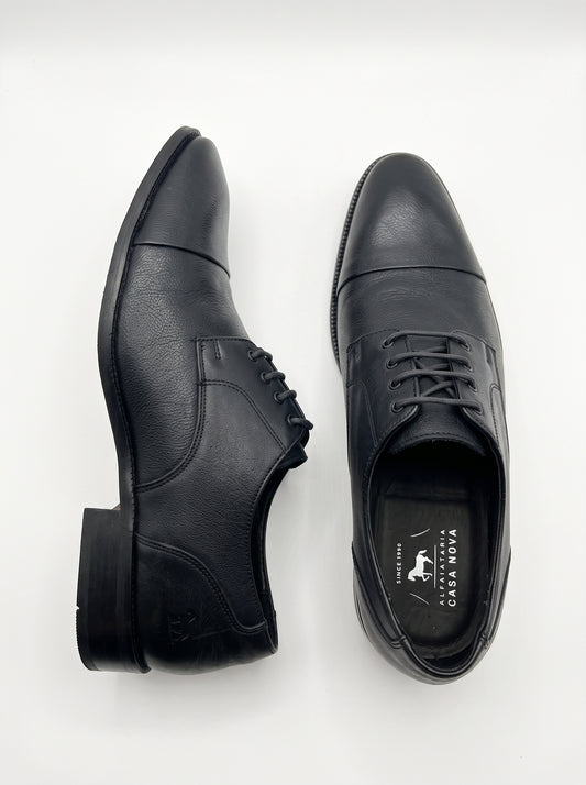 Sapato Social Couro de Cordeiro Derby Cap Toe - Preto