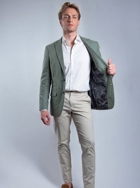 Blazer Slim Viscolinho Lapela Bico - Verde