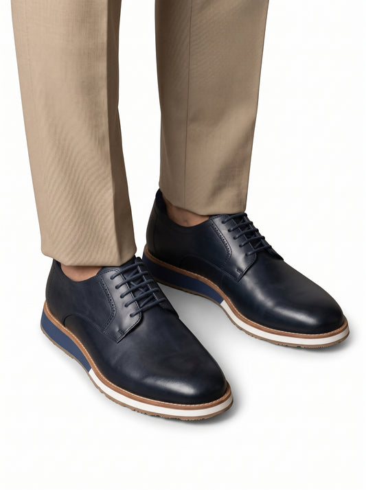 Sapato Social Derby com Solado Bicolor - Azul Marinho