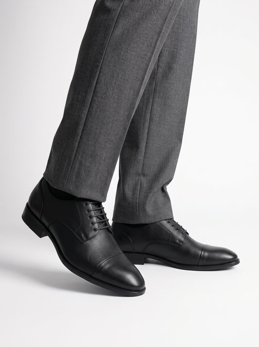 Sapato Social Couro de Cordeiro Derby Cap Toe - Preto